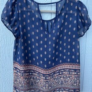 Fresh Produce Navy and Pink Patterned Blouse